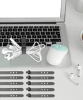 Heavy Duty Reusable Cable Ties And Premium Wire Organizer Straps For Instant Cord Sorting on a desk with keyboard and mouse.
