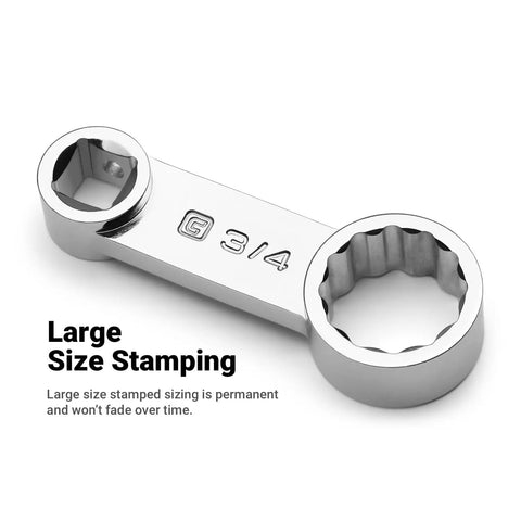 Chrome 3/4 inch torque adapter with stamped size, large end features 12-point box design for automotive and machinery use.