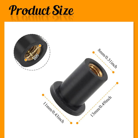 12 Pack M4 Rubber Well Nuts Neoprene Expansion Brass Fasteners For Motorcycle Fairings And Watercraft Sealing Holes