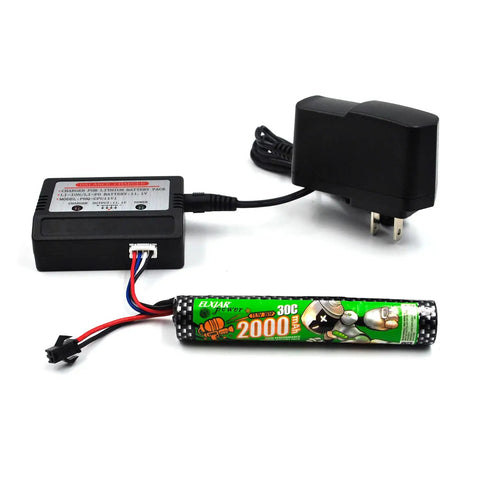 2-Pack Beefed-Up 11.1V 2000mAh Li-Ion Battery Pack With 30C Discharge For RC Cars Boats Drones And Hobby Shooting Devices Includes SM-2P Plug And Balance Charger