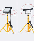 JUDYSSY Spot Lighting Outdoor Led Floodlight with Tripod Stand, adjustable yellow tripod with black LED head and power cord.