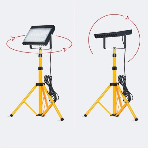 JUDYSSY Spot Lighting Outdoor Led Floodlight with Tripod Stand, adjustable yellow tripod with black LED head and power cord.