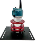 Premium Rock Solid Manual Router Lift System With Table Saw Insert Base Plate showing aluminum frame and precise height adjustment.