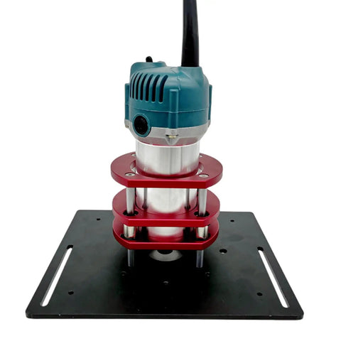 Premium Rock Solid Manual Router Lift System With Table Saw Insert Base Plate showing aluminum frame and precise height adjustment.