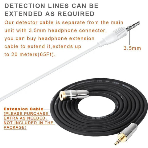 Smart Water Level Detector With Dual Probes And WiFi Connectivity, No Fuss High Low Alarm System, Detached 16.4Ft Detection Line, Left And Right Dual Alarms, Real Time Remote App Monitoring, Dual Alerts, Battery Powered For Easy Setup. 3.5mm extension cable