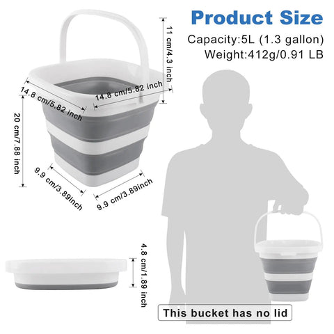 Dimensions of 5L Collapsible Cleaning Bucket With Triple Reinforced Frame for Camping And Outdoor Use shown in image