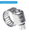 Close-up of 66-Piece Adjustable Stainless Steel Hose Clamp Set with 1/4 to 1-1/2 Inch Range Worm Gear Clamps, size 6-12 mm