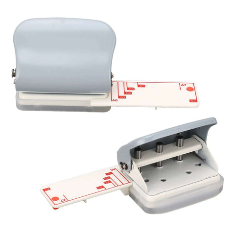 Handheld 3 Hole Punch With Metal Construction And Positioning Ruler, 5 Sheet Capacity, ideal for scrapbooks, office or school projects