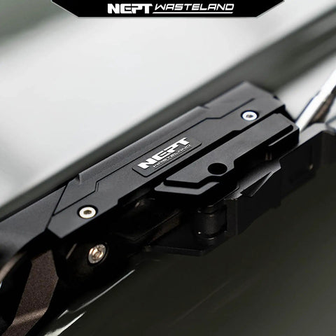 Close-up of NEPT Wasteland Limb Riser Kit With Cable Linkage System For Ford Bronco 2021 Plus Models, CNC aluminum material.