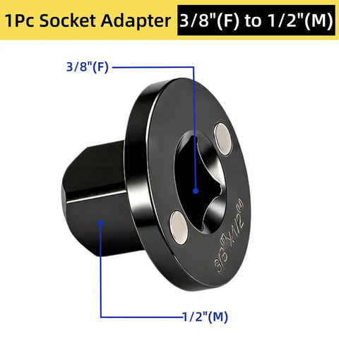 Kick Your Auto Repair Game Up With These Tough Low Profile Impact Socket Adapters From 3/8 To 1/2 Inch Featuring Magnetic Drive And High Temp Quench Steel For Tight Spot Jobs. 3/8 F to 1/2 M socket adapter