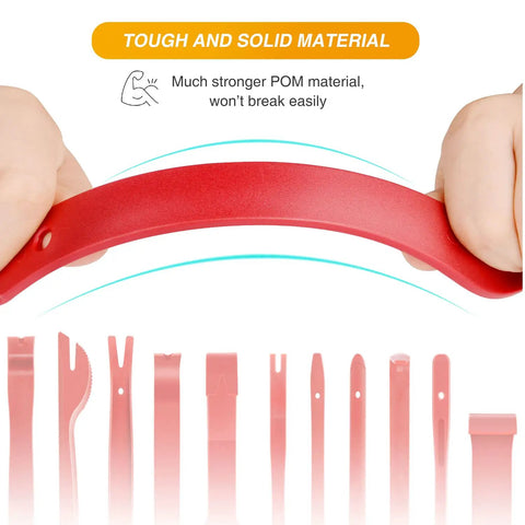 Nylon Car Fastener Clip Kit For Panels And Dashboards DIY Ready 13 Piece Trim Removal Tool Set showing red durable POM material