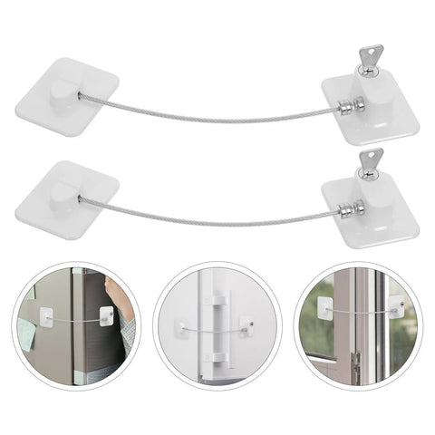 2 Pack Kidproof Safety Locks For Cabinets And Windows With Fall Prevention And Window Limiter Durable ABS And Steel Wire White Finish