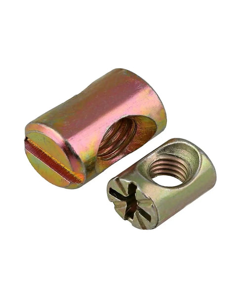 Heavy Duty Barrel Nuts And Slotted Bolts Kit For Furniture Making M6 M8 Cross Dowel Fasteners Zinc Plated 10 Pack
