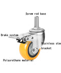 Badass Heavy Duty Workhorse Swivel Casters Kit Of Four With Bulletproof Polyurethane Wheels M12x30mm Threaded Stem close-up of brake system and stainless steel bracket