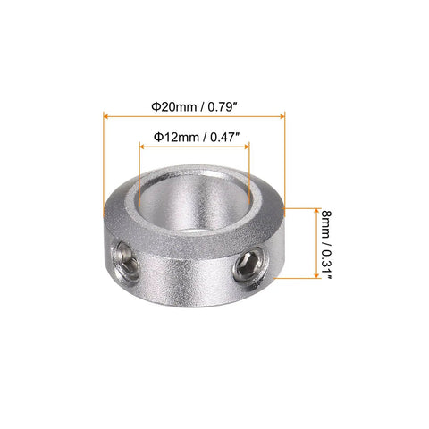 4 Pack 12mm Bore Aluminum Shaft Collars With Set Screws, 20mm Outer Diameter, 8mm Wide, Anodized Finish, Heavy Duty Protection
