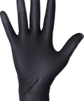 Top Shelf Black Nitrile Disposable Gloves Powder Free Latex Free With Textured Grip And Compression Fit Xl 7 Mil Heft Built Badass For Auto Detailing Paint Jobs Garage Grind And Food Service Shifts Sealed In A Box Of One Hundred - XL nitrile glove displayed with fingers extended.