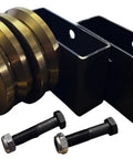 Bulletproof 6 Inch Chrome V Groove Wheels With Box Mount Rock Solid Five Eighth Axle Compatible Track Rollers 3000 LB Payload assembled with black housing and bolts.