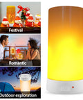 Rechargeable LED Flame Effect Light with Four Modes, USB port, glowing in festive, romantic, and outdoor settings.