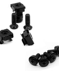 M5x16mm Rack Screws And Cage Nuts With Fender Washers Black Metric Server Mounting Hardware Kit showing black screws and cage nuts.