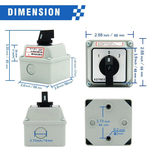 Dimensions of 20A Rotary Changeover Switch 3 Position 2 Pole 8 Terminal With Box Built Tough Easy Install Universal Selector Switch