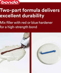 Pro Grade Nitrocellulose Glazing And Spot Putty Two Pack For Auto Body Repair Pinholes Scratches And Small Dents On Metal Fiberglass And Wood Red Finish 9 Oz Total being mixed with hardener for durability.