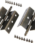 Two Pack Antique Bronze Cabinet Door Hinge Set Crown Style for Vintage Jewelry Boxes and Wooden Cabinets 55 by 51 Millimeter 8 Hole Mount