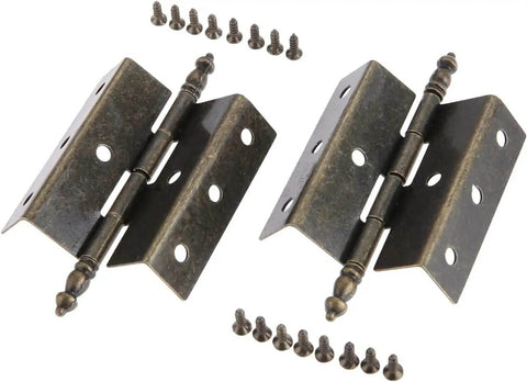 Two Pack Antique Bronze Cabinet Door Hinge Set Crown Style for Vintage Jewelry Boxes and Wooden Cabinets 55 by 51 Millimeter 8 Hole Mount