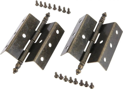 Two Pack Antique Bronze Crown Hinges For Cabinets And Luggage Style Boxes with screws, 8 Hole 55x51 mm, DIY Hardware Decor