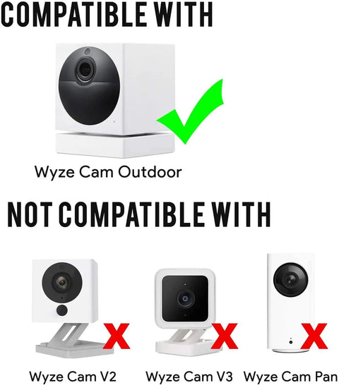 Wyze Cam Outdoor compatibility with solar panel kit, not compatible with Wyze Cam V2, V3, Pan models shown.