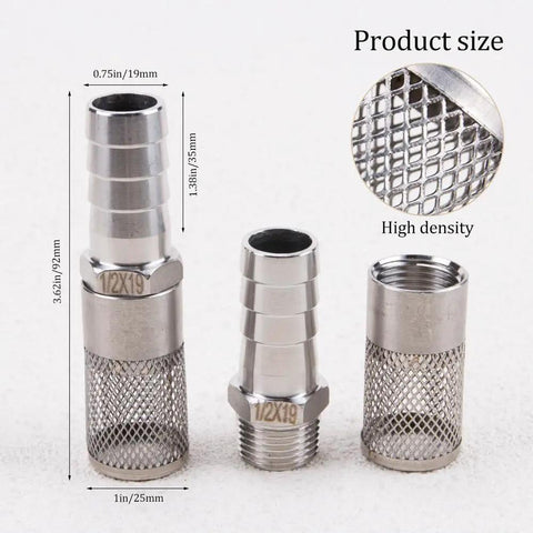 Beefy 304 Stainless Steel Hose Barb Filter With Mesh For Air Fuel And Fluids, Pressure Washer Water Suction Strainer, 19mm Inlet