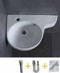 Slick White Ceramic Corner Vessel Sink For Small Bathrooms Wall Mounted Basin With Dual Faucet Holes Modern Space Savvy Vanity Refresh Fresh Bathroom Decor Vibe