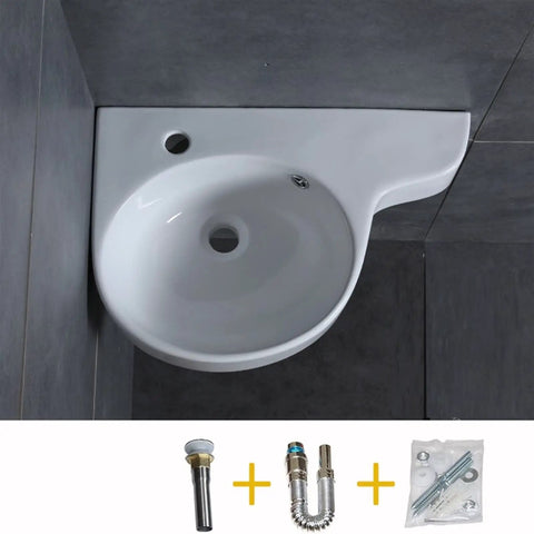 Slick White Ceramic Corner Vessel Sink For Small Bathrooms Wall Mounted Basin With Dual Faucet Holes Modern Space Savvy Vanity Refresh Fresh Bathroom Decor Vibe
