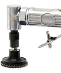 Built Tough Pneumatic Angle Die Grinder With A 90 Degree Head That Pulls 25000 Rpm On A Quarter Inch Chuck For Swift Metal Work And Heavy Duty Grinding Jobs Around Your Garage Or Workspace, featuring a brush head.