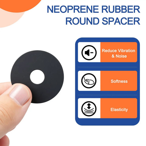 Hardcore Neoprene Rubber Spacers Anti Vibration Isolation Pads Bushing Washers For HVAC And Street Cars. Round black spacer held in hand.