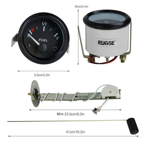 Stainless Steel Boat Fuel Sender Unit And Water Level Sensor 6 Inch Tank Gauge displaying components and measurements for Boats Cars Trucks RVs.