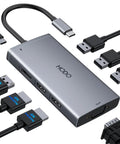 8 In 1 USB C Docking Station With Dual 4K HDMI And 4K DisplayPort Plus VGA, 3 USB 2.0 Ports, 100W PD Power Delivery shown with cables