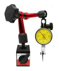 200mm Magnetic Dial Indicator Stand With Base And Handle, Bang For Your Buck Small Dial Test Indicator For Precision Calibration, 0 To 0.8mm Range, 0.01mm Graduation, Ideal For Machining, Metalworking, And Equipment Setup. Magnetic dial indicator stand with yellow gauge and base
