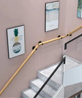 Damn Tough Wooden Stair Rail Handrail And Banister Kit Featuring Ultra Smooth Non Slip Grip with stainless steel mounts in a modern stairway.