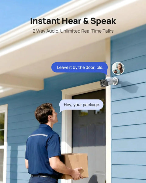 Delivery person using 8-Channel PoE Security System With 4 Cameras, 3K 5MP Ultra Clear Video, Color Night Vision, 2-Way Audio