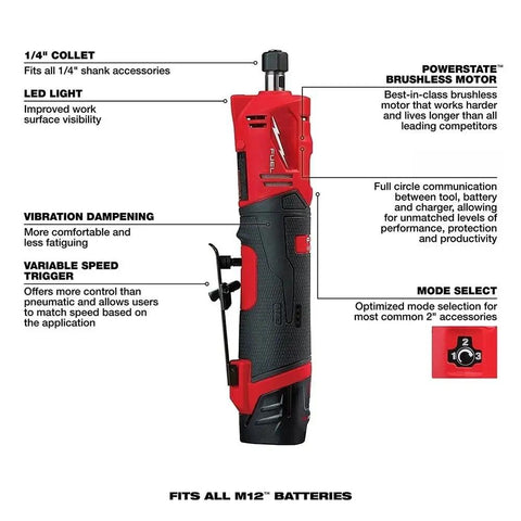 Pro Grade Cordless Die Grinder Featuring Quarter Inch Straight Shaft With 3 Speed Rpm Control Slick Brushless Motor Beast Mode Power Perfect For Metal Finishing Wood Crafting And Precision Deburring On Daily Jobsite Projects