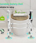 Heavy Duty Toilet Safety Frame With Suction Cups And Anti Slip Handrails No Tool Installation, shown beside toilet