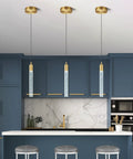 Modern Gold Brass Finish LED Dimmable Kitchen Island Pendant Lights 2 Pack With Crystal Bubble Column over bar