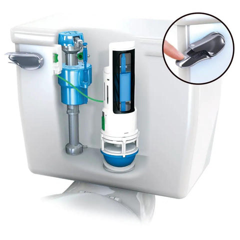 HydroRight Universal Water Saving Toilet Repair Kit With Dual Flush Valve And Lever Handle White installed in toilet tank