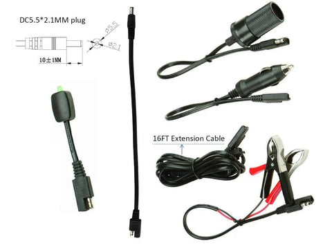 12V Trickle Charger Extension Cable Kit With SAE Connectors And Battery Clamps, 16Ft Quick Connect Lead Visible