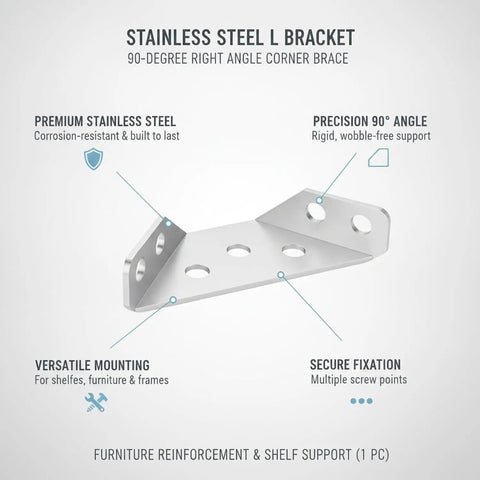 Sturdy Stainless Steel L Bracket Set For Shelves And Furniture Repairs 90 Degree Right Angle Corner Supports With Flush Design
