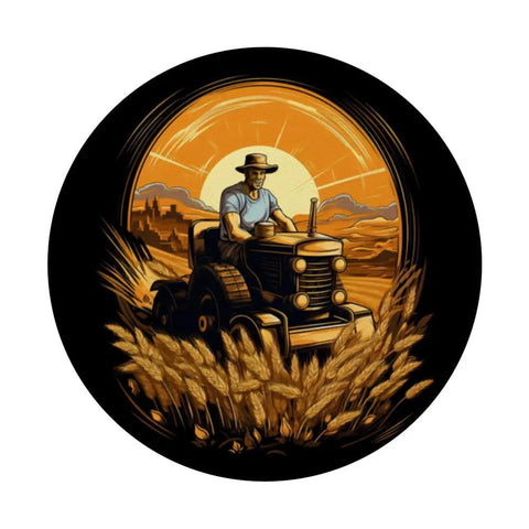 Farmer Themed Combine Harvester Farm Machine PopSockets Swappable PopGrip featuring farmer on tractor in wheat field