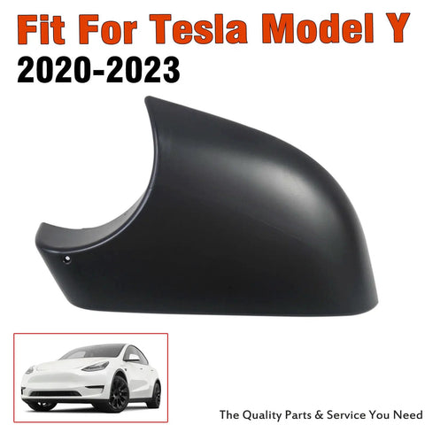 Slick Left Side Rearview Mirror Cover Cap Rugged Abs Build Nail Perfect Fit For Tesla Model Y 2020 2021 2022 2023 in black.