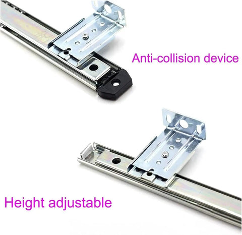 Full Extension Drawer Slides 2 Pack Silent Smooth Ball Bearing Rails with anti-collision, heavy-duty steel, adjustable height