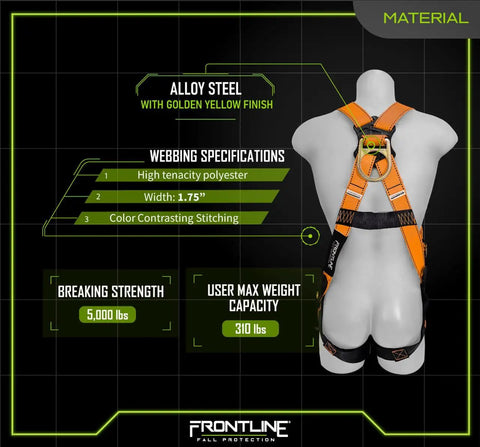 Back view of 100VMB Combat Economy Full Body Harness Universal With Back D Ring 3 Point Adjustable, high-visibility orange webbing