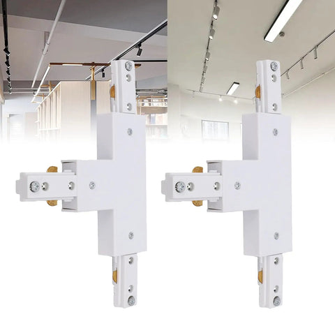 Two Pack H Track T Connector 3 Wire Single Circuit White 90 Degree Branch Track Lighting Adapter with smooth connections.